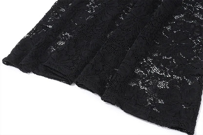 Black Lace See Through Top and Maxi Skirt Two Piece Set