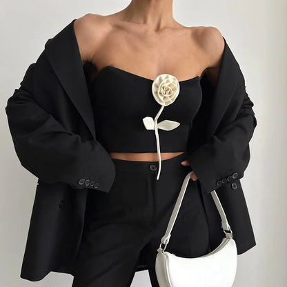 Flower Tube Top - Slim Solid Sleeveless Cropped Top