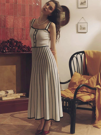 Knit Backless Spaghetti Strap A-line Dress - White