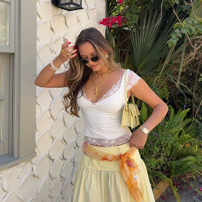 White Lace V-Neck Top
