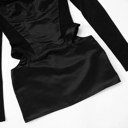 Mesh Long Sleeve Mini Dress with Cut Out Corset