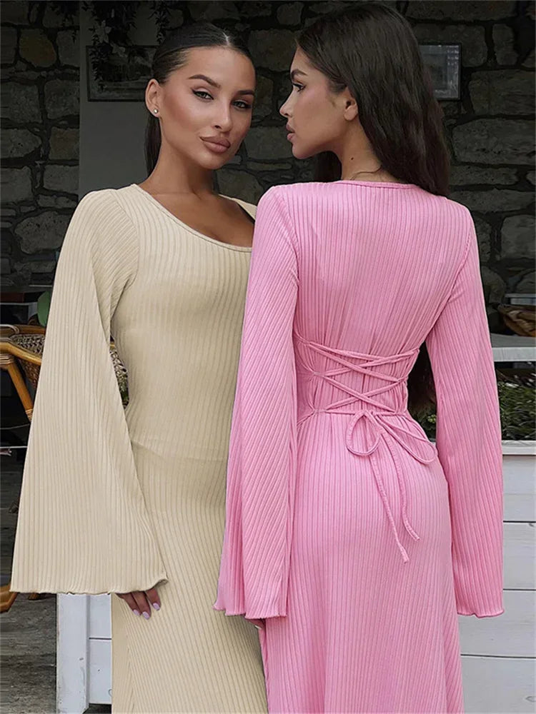 Ribbed Long Sleeve Slim Maxi Dress