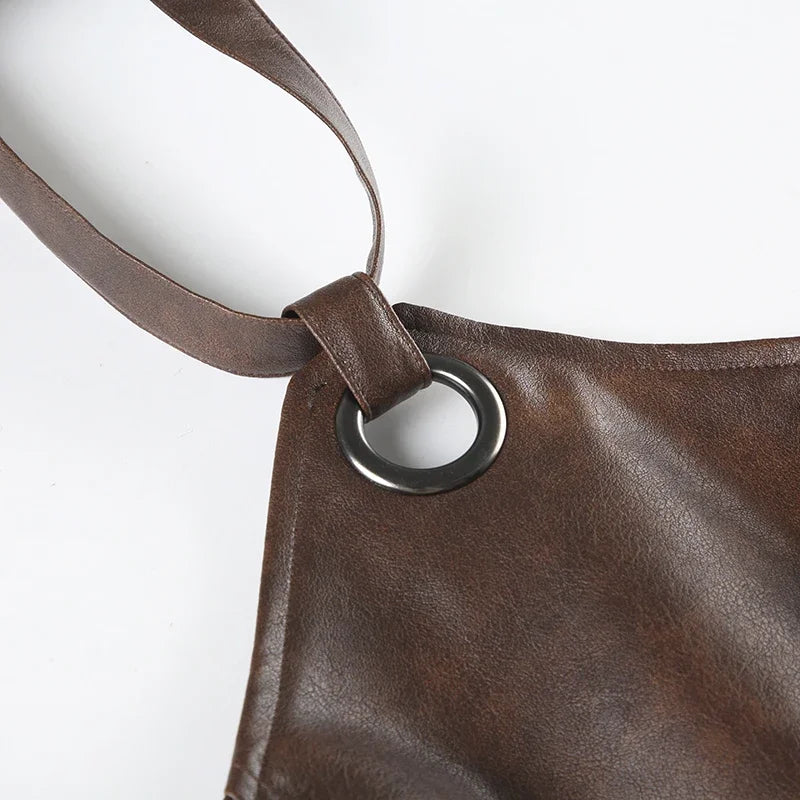 Leather Backless Halter Top
