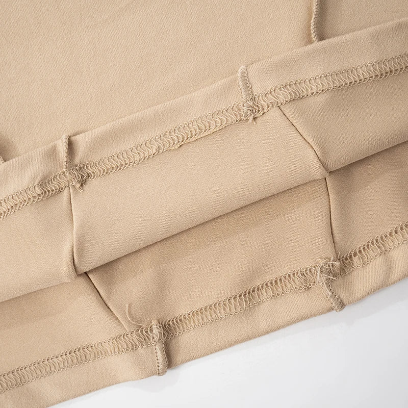 Khaki Off Shoulder Pleated Long Sleeve Top