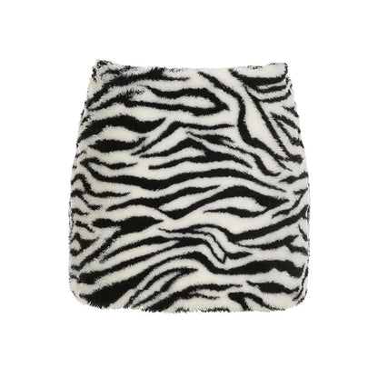 Zebra Stripes Faux Fur Bodycon Skirt