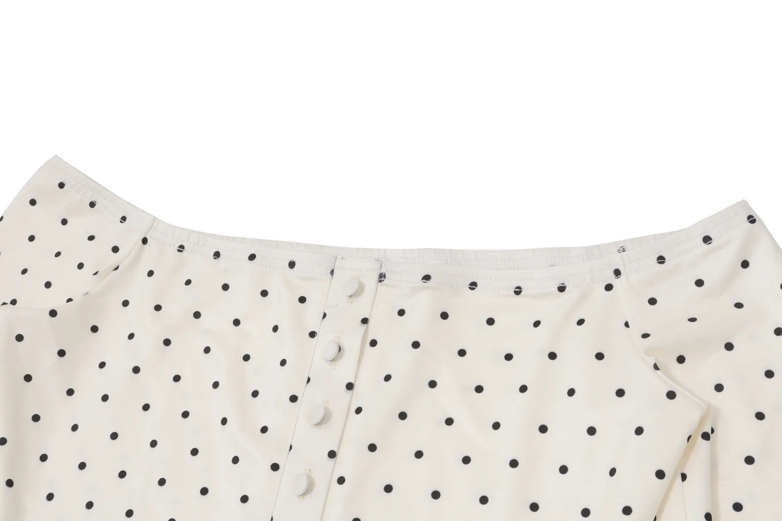 White Polka Dot Off Shoulder Long Sleeve Top