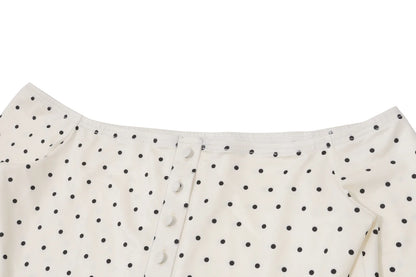 White Polka Dot Off Shoulder Long Sleeve Top