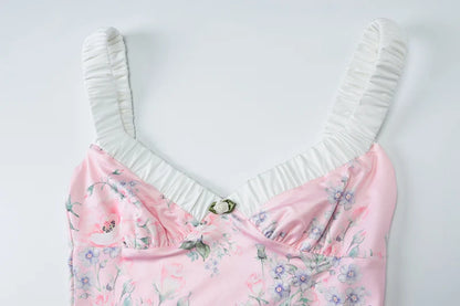 Floral V-Neck Backless Bodycon Mini Dress