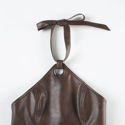 Leather Backless Halter Top