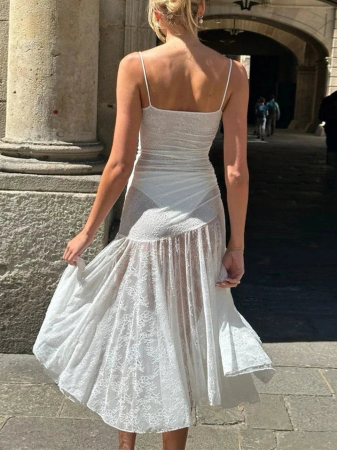 White Lace Midi Dress