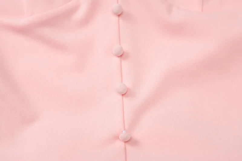 Pink V-Neck Sleeveless Chiffon Patchwork Midi Dress