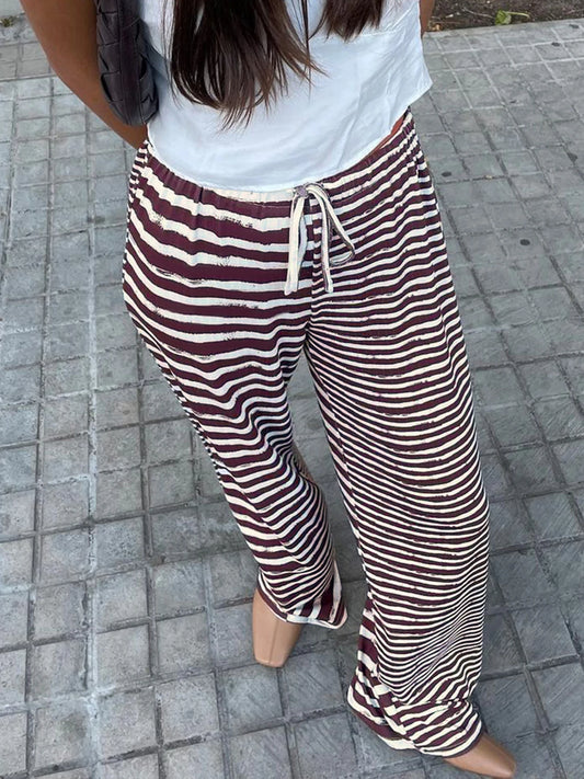 Strip Looe Sweatpant Lace-up Bottom Jogger Wide Leg Trouer