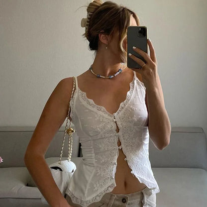 White Lace V-Neck Top