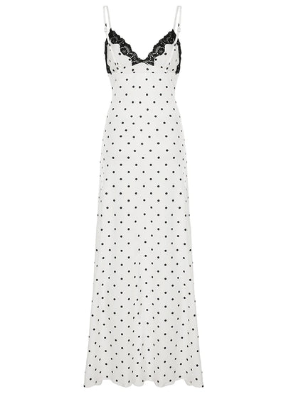 White Lace Polka Dot Midi Dress