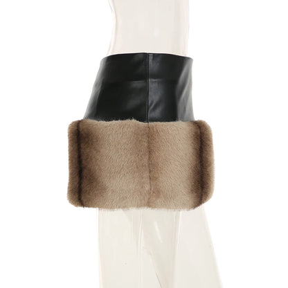 Furry Backless Strapless Mini Skirt Set