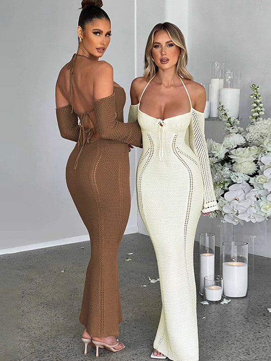 Knitted Backless Bodycon Maxi Dress