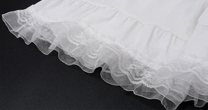 Lace Patchwork Tank Top & Low-Waist Drawstring Skirt Set