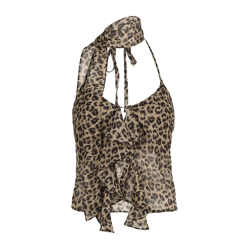Leopard Backless Ruffles Top