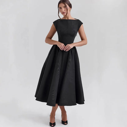 French Style Backless Sleeveless Pleat Vest Dress