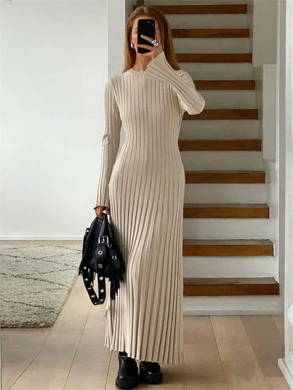 Lace-Up Long Sleeve Knit Maxi Dress