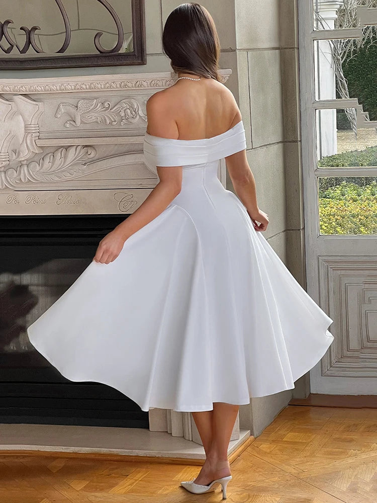 Off Shoulder Backless Midi Dress