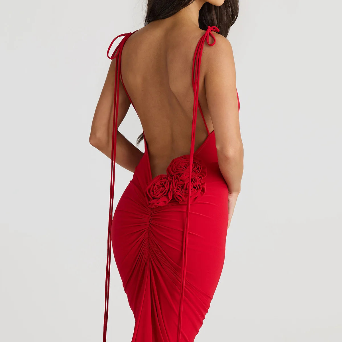 Floral Backless Long Fishtail Dress