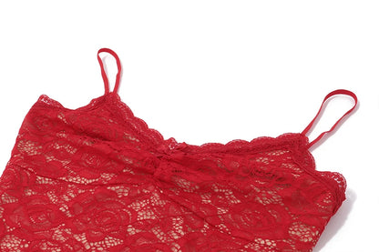 Red Lace See Through Maxi Dress