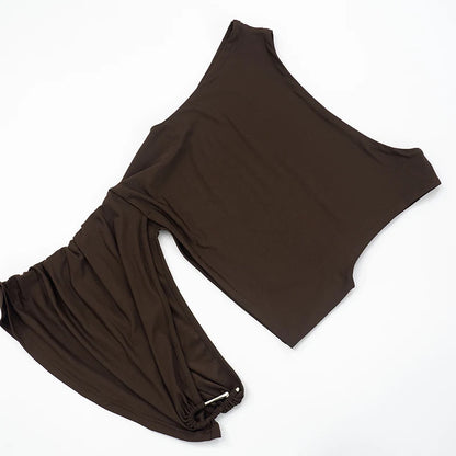Brown Hollow Out Sleeveless Round Neck Top