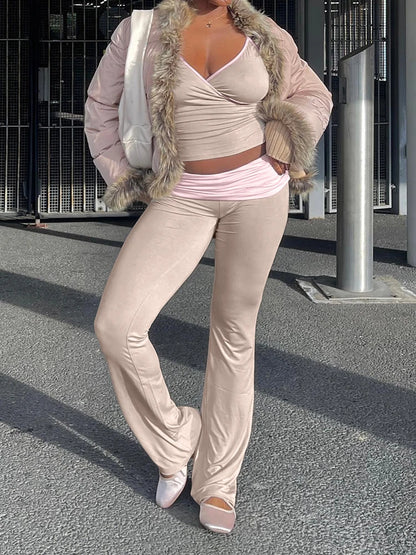 Knitted Top and Mid Waist Trousers Set
