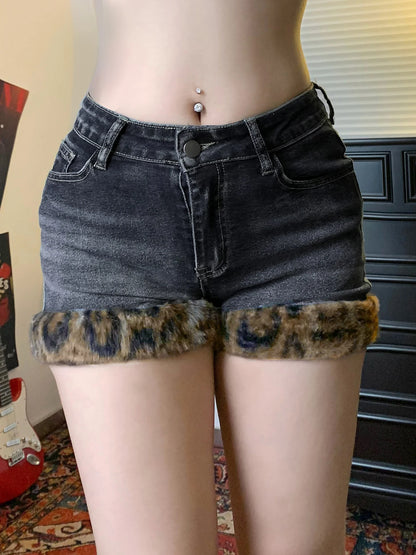 Leopard Print Low Waisted Button Up Mini Shorts