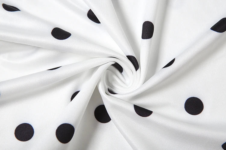 White Polka Dot Backless Tank Top and Midi Skirt Two Piece Set