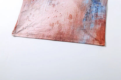 Tie-Dye Halter Dress with Metal Chains