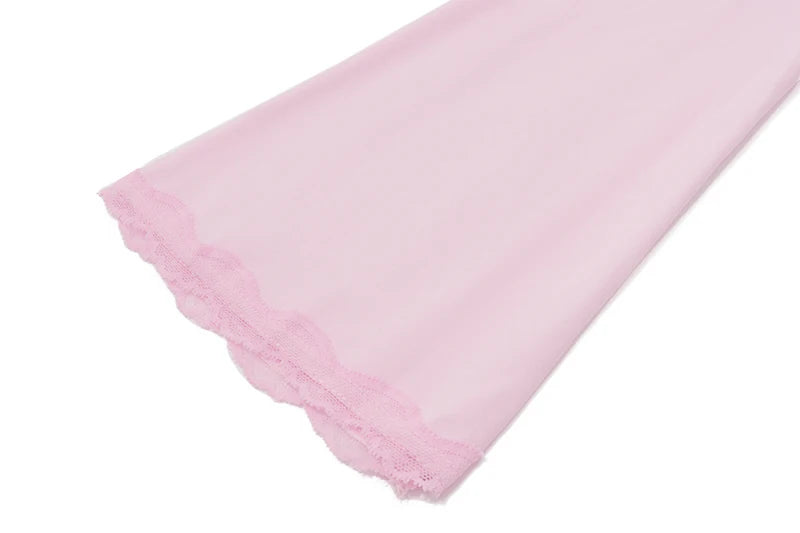 Pink Sheath V-Neck Ruffle Long Sleeve Top