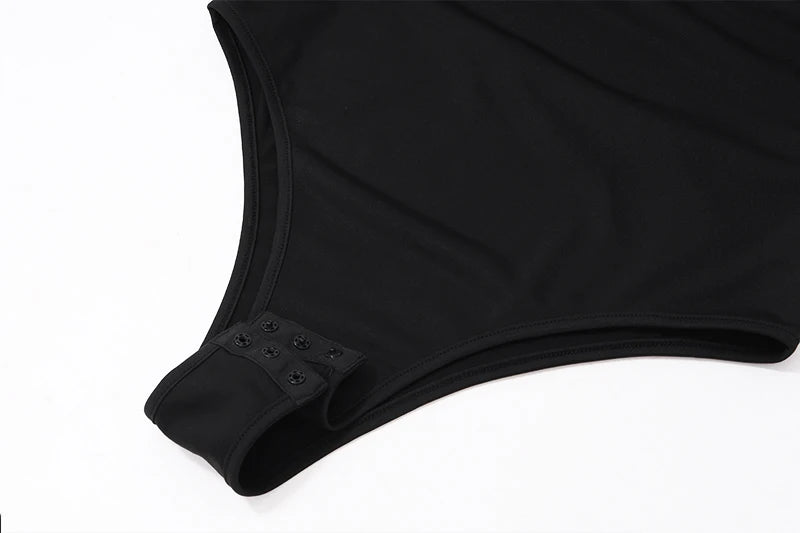 Black Irregular Halter Backless Bodysuit