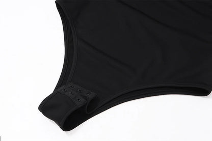 Black Irregular Halter Backless Bodysuit