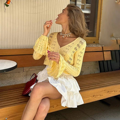 Knitted Long Sleeve V-Neck Sweater Cardigan