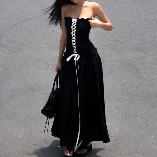 Black Backless Loose Maxi Dress