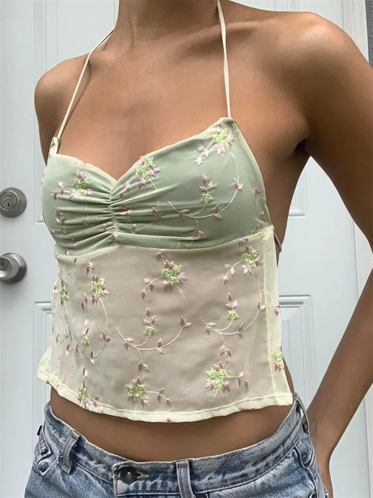 Floral Backless Crop Top