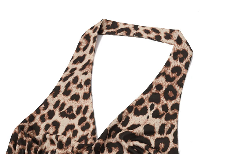 Leopard V-neck Backless Halter Top