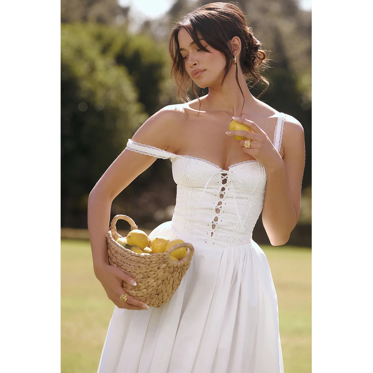 White Lace Up Midi Dress