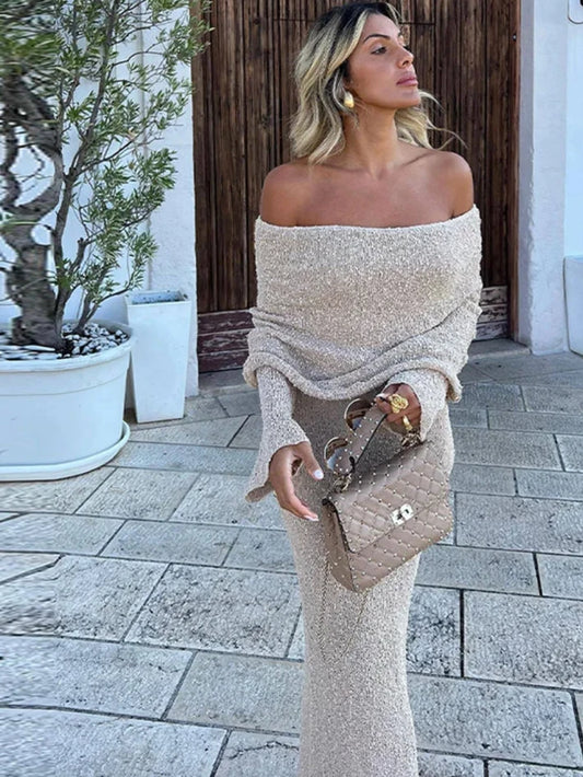 Knitted Off Shoulder Maxi Dress
