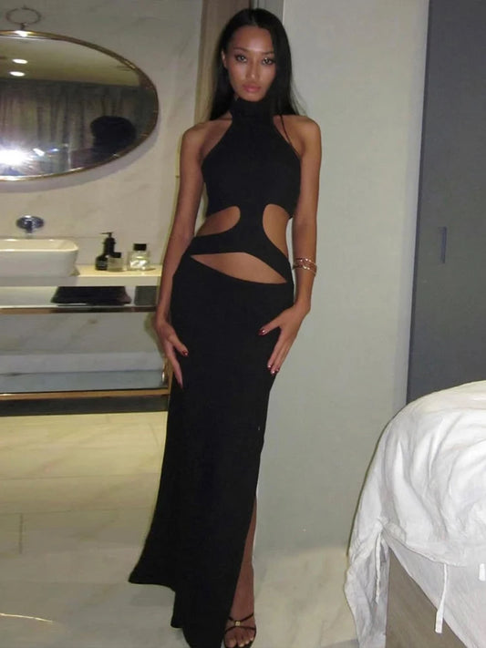 Maxi Dress Waistless Halter Hollow Cropping s Stretch Sleeveless