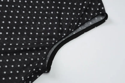 Black Polka Dot Mesh Sheer Top and Long Skirt Two Piece Set
