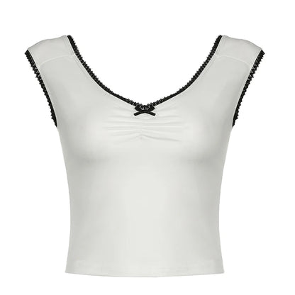 Retro Contrast-Color Patchwork V-Neck Crop Camisole