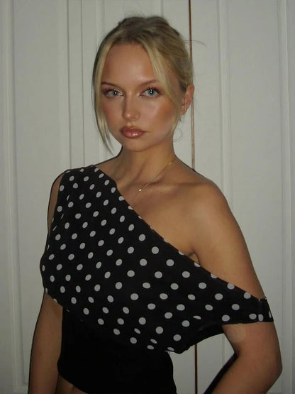 Polka Dots Off Shoulder Backless Ruched Top