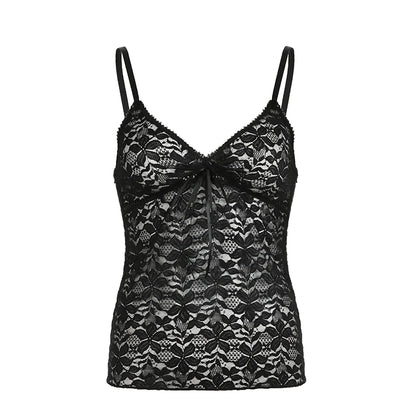 See-through Black Lace Camisole with Spaghetti Straps