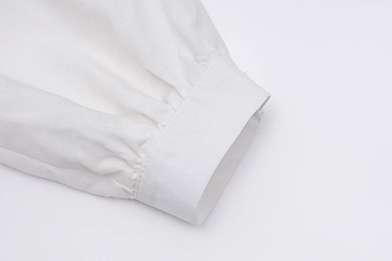 White Puff Long Sleeve V-Neck Crop Top
