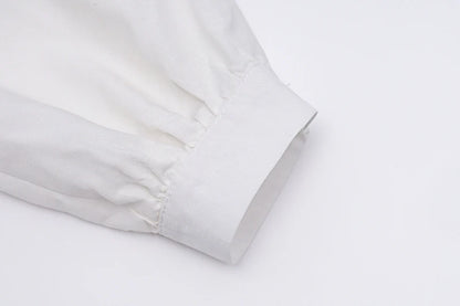 White Puff Long Sleeve V-Neck Crop Top