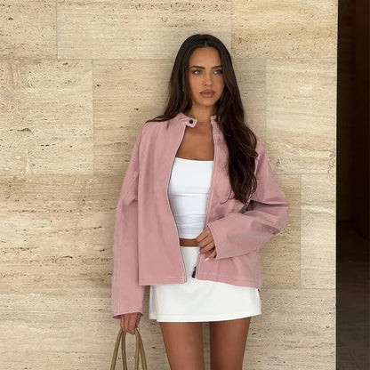 Pink Zip Up Suede Jacket