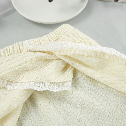 Lace Patchwork Pajama Set - Spaghetti Strap Top & Shorts